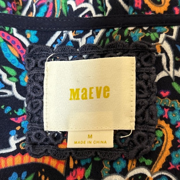 Anthropologie Maeve Size M Dress Paisley Tiered Dress Navy Blue Pink Rio Puffy - Picture 3 of 12